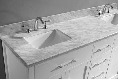 Virtu USA Caroline 72 Double Bathroom Vanity Set in White w/ Italian Carrara White Marble Counter-Top |Ê Square Basin