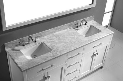 Virtu USA Caroline 72 Double Bathroom Vanity Set in White w/ Italian Carrara White Marble Counter-Top |Ê Square Basin