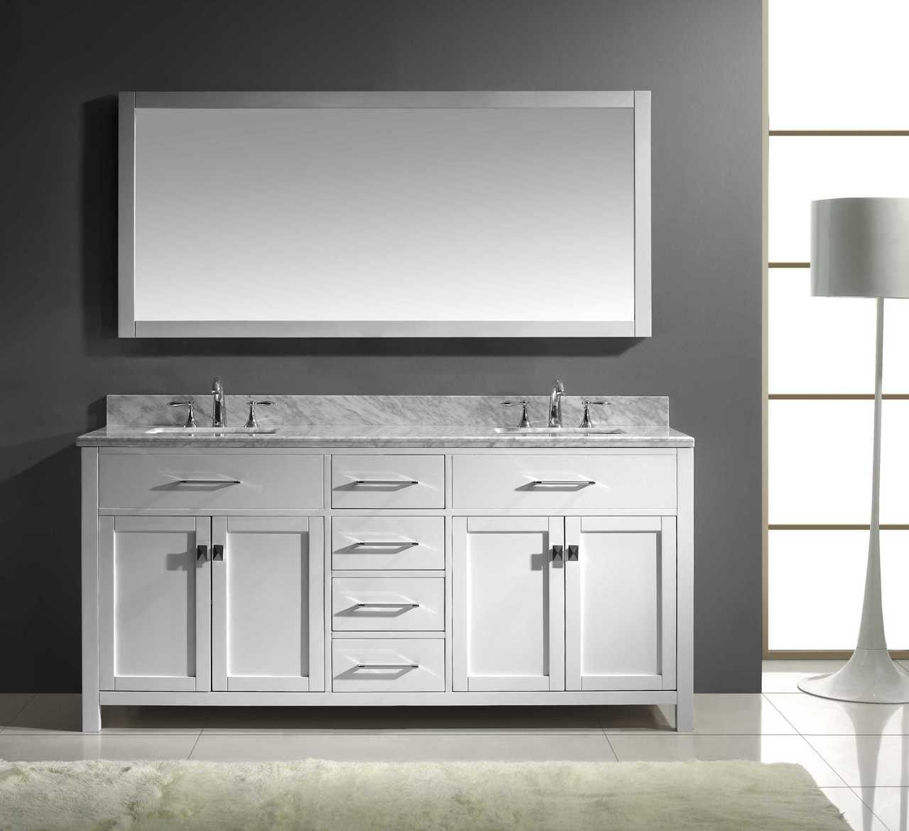 Virtu USA Caroline 72 Double Bathroom Vanity Set in White w/ Italian Carrara White Marble Counter-Top |Ê Square Basin