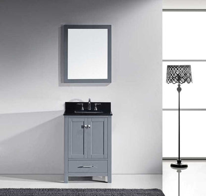 Virtu USA Caroline Avenue 24 Single Bathroom Vanity Set in Grey w/ Black Galaxy Granite Counter-Top | Square Basin