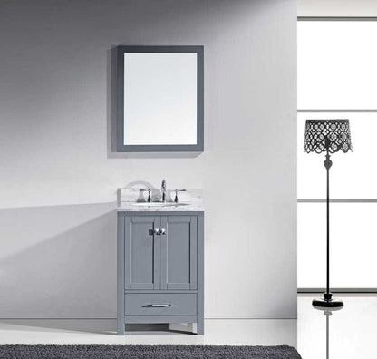 Virtu USA Caroline Avenue 24 Single Bathroom Vanity Set in Grey w/ Italian Carrara White Marble Counter-Top | Round Basin