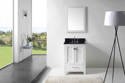 Virtu USA Caroline Avenue 24 Single Bathroom Vanity Set in White w/ Black Galaxy Granite Counter-Top | Square Basin