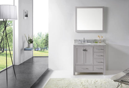 Virtu USA Caroline Avenue 36 Single Bathroom Vanity in Cashmere Grey w/ White Marble Top & Round Sink w/ Mirror