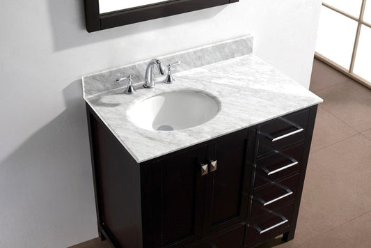 Virtu USA Caroline Avenue 36 Single Bathroom Vanity Set in Espresso w/ Italian Carrara White Marble Counter-Top |Ê Round Basin