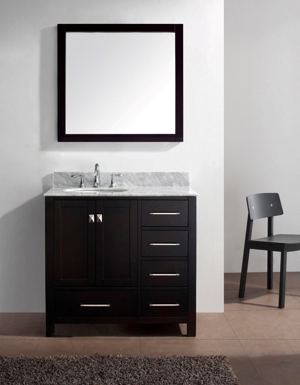 Virtu USA Caroline Avenue 36 Single Bathroom Vanity Set in Espresso w/ Italian Carrara White Marble Counter-Top |Ê Round Basin