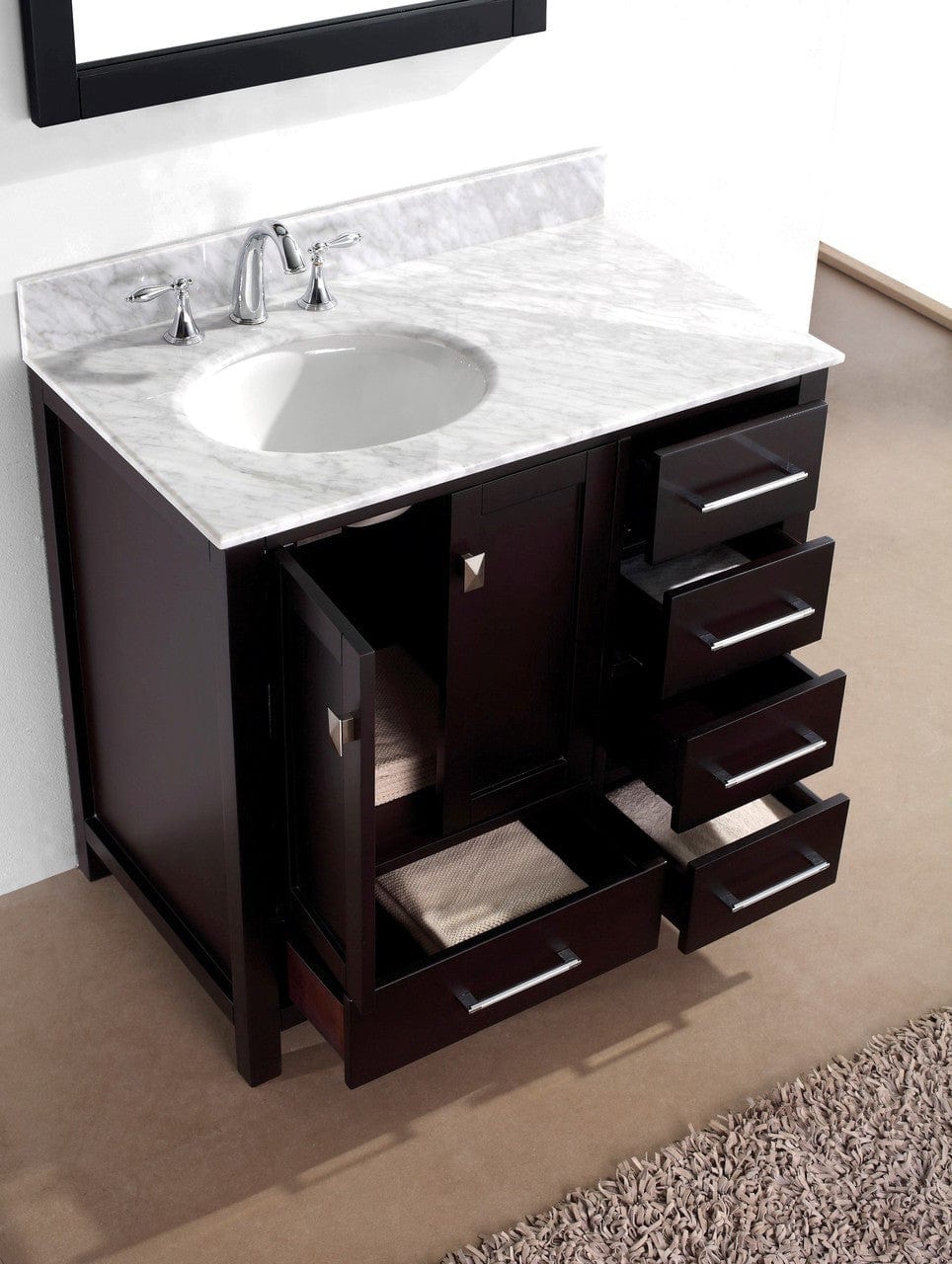 Virtu USA Caroline Avenue 36 Single Bathroom Vanity Set in Espresso w/ Italian Carrara White Marble Counter-Top |Ê Round Basin