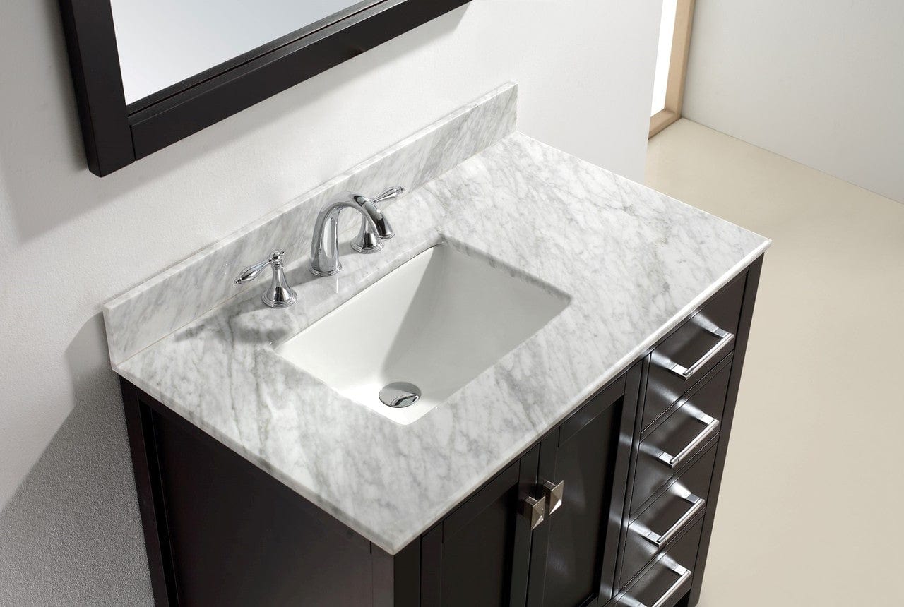 Virtu USA Caroline Avenue 36 Single Bathroom Vanity Set in Espresso w/ Italian Carrara White Marble Counter-Top| Square Basin