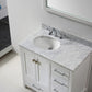 Virtu USA Caroline Avenue 36 Single Bathroom Vanity Set in White w/ Italian Carrara White Marble Counter-Top |Ê Round Basin