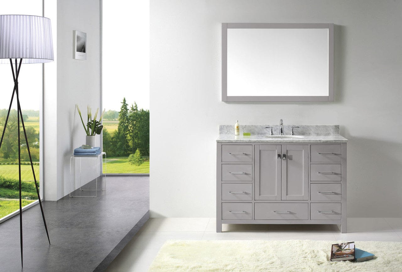 Virtu USA Caroline Avenue 48 Single Bathroom Vanity in Cashmere Grey w/ Marble Top & Round Sink w/ Mirror