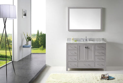 Virtu USA Caroline Avenue 48 Single Bathroom Vanity in Cashmere Grey w/ Marble Top & Round Sink w/ Mirror