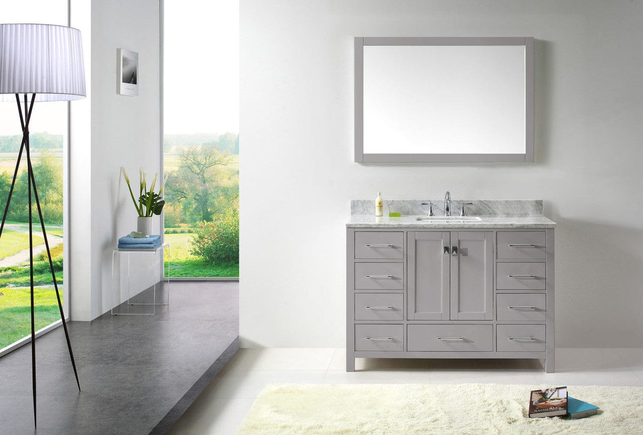 Virtu USA Caroline Avenue 48 Single Bathroom Vanity in Cashmere Grey w/ Marble Top & Square Sink w/ Mirror