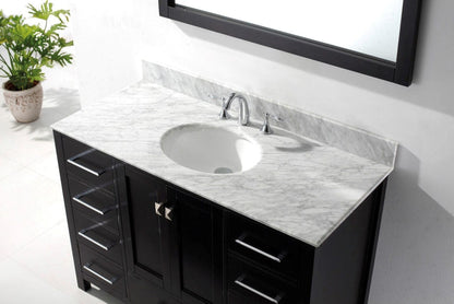 Virtu USA Caroline Avenue 48 Single Bathroom Vanity Set in Espresso w/ Italian Carrara White Marble Counter-Top |Ê Round Basin