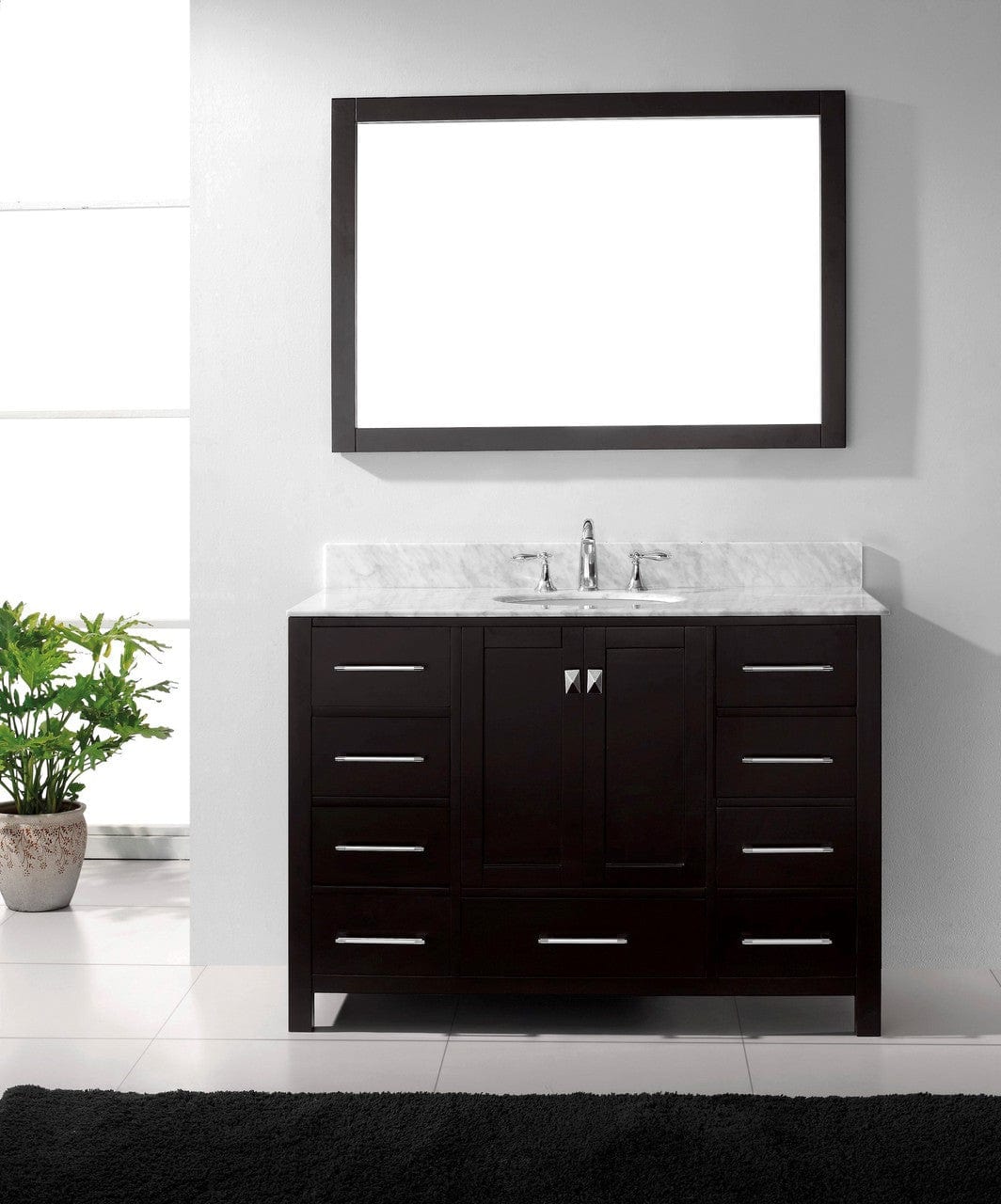 Virtu USA Caroline Avenue 48 Single Bathroom Vanity Set in Espresso w/ Italian Carrara White Marble Counter-Top |Ê Round Basin