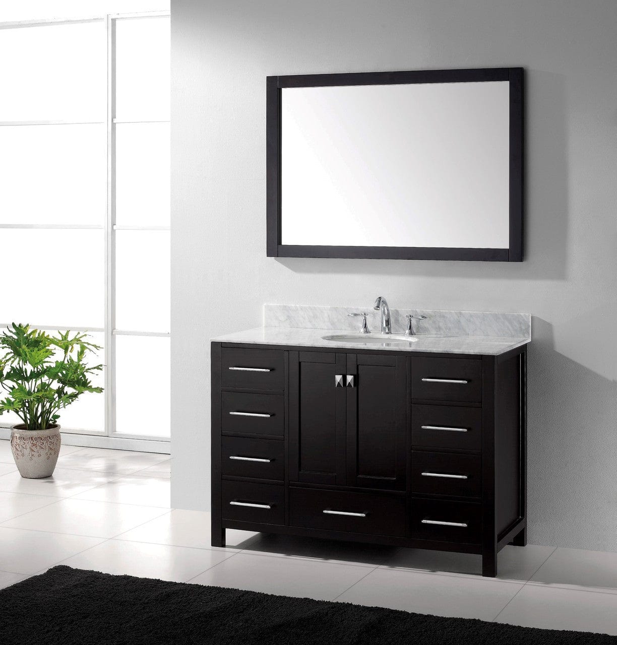 Virtu USA Caroline Avenue 48" Single Bathroom Vanity Cabinet Set in Espresso w/ Italian Carrara White Marble Counter-Top, Round Basin