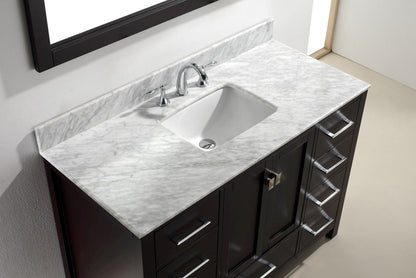 Virtu USA Caroline Avenue 48 Single Bathroom Vanity Set in Espresso w/ Italian Carrara White Marble Counter-Top| Square Basin