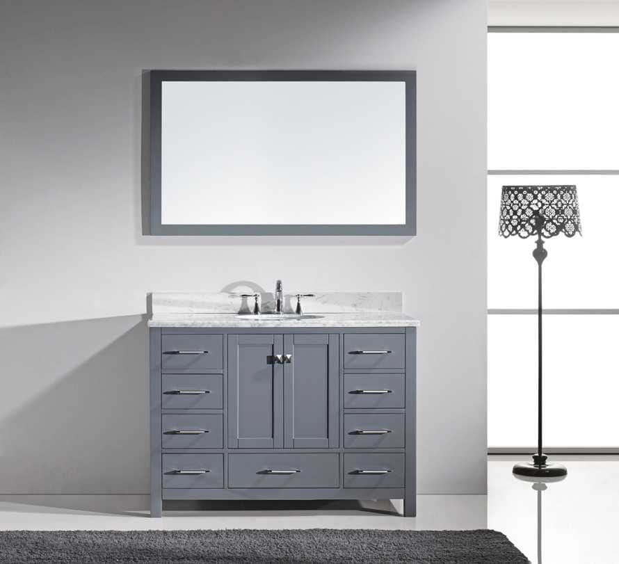 Virtu USA Caroline Avenue 48 Single Bathroom Vanity Set in Grey w/ Italian Carrara White Marble Counter-Top | Square Basin