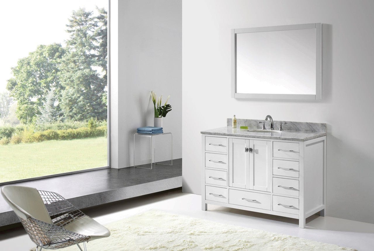 Virtu USA Caroline Avenue 48 Single Bathroom Vanity Set in White w/ Italian Carrara White Marble Counter-Top |Ê Round Basin