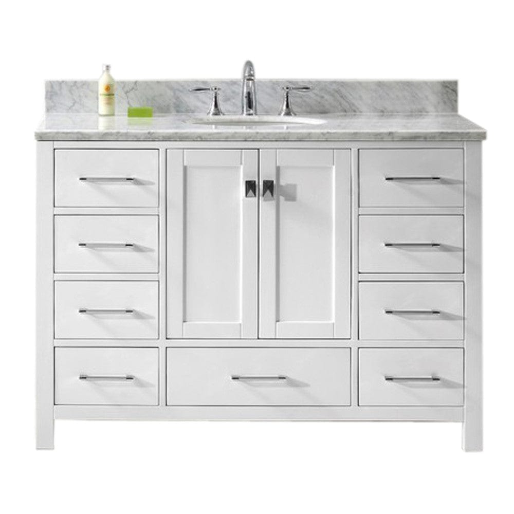 irtu USA Caroline Avenue 48" Single Bathroom Vanity Set in White w/ Italian Carrara White Marble Counter-Top | Round Basin without Mirror