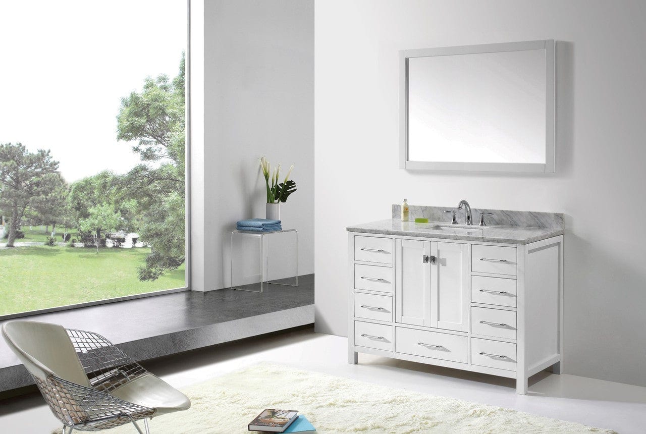 Virtu USA Caroline Avenue 48 Single Bathroom Vanity Set in White w/ Italian Carrara White Marble Counter-Top| Square Basin