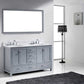 Virtu USA Caroline Avenue 60 Double Bathroom Vanity Set in Grey w/ Italian Carrara White Marble Counter-Top | Square Basin