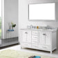 Virtu USA Caroline Avenue 60 Double Bathroom Vanity Set in White w/ Italian Carrara White Marble Counter-Top | Round Basin
