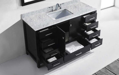 Virtu USA Caroline Avenue 60 Single Bathroom Vanity Set in Espresso w/ Italian Carrara White Marble Counter-Top | Square Basin