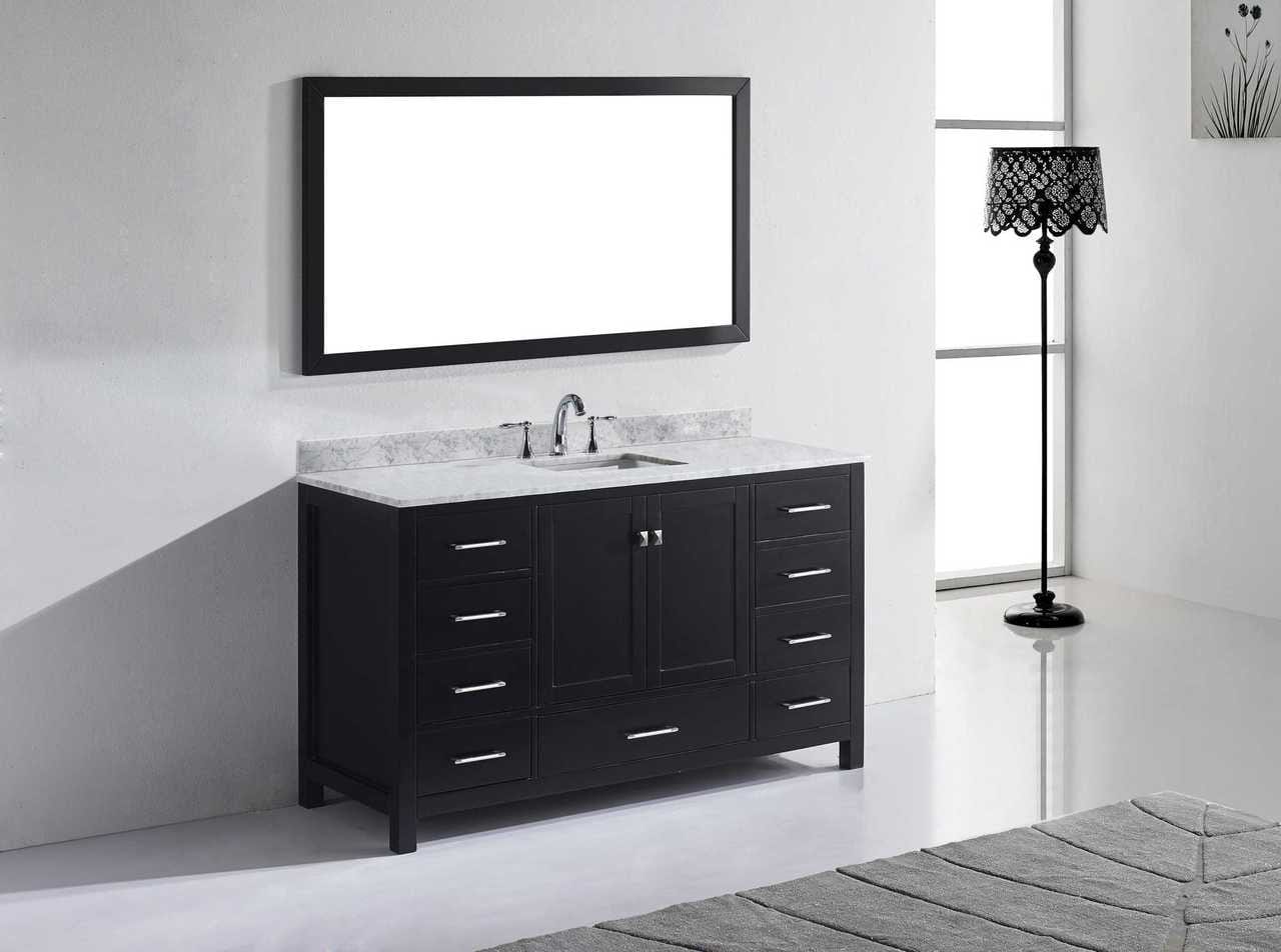 Virtu USA Caroline Avenue 60 Single Bathroom Vanity Set in Espresso w/ Italian Carrara White Marble Counter-Top | Square Basin