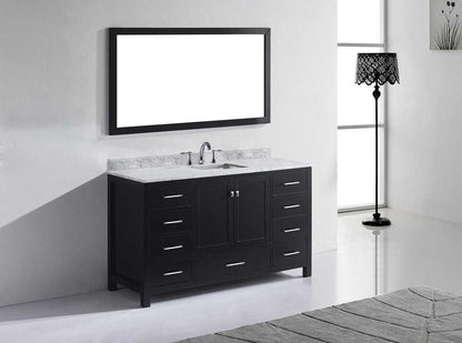 Virtu USA Caroline Avenue 60 Single Bathroom Vanity Set in Espresso w/ Italian Carrara White Marble Counter-Top | Square Basin