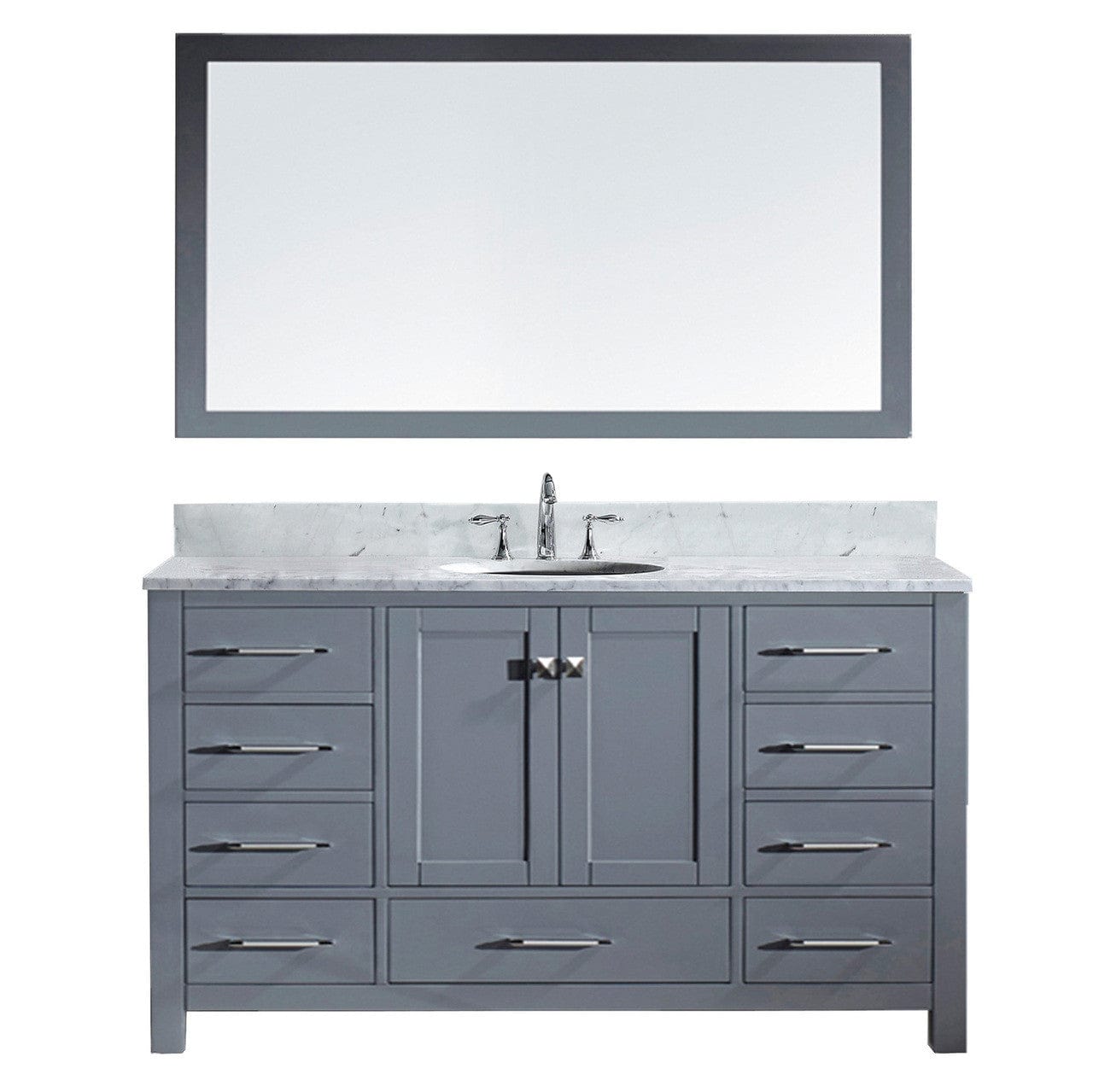 Virtu USA Caroline Avenue 60" Single Bathroom Vanity Set in Grey w/ Italian Carrara White Marble Counter-Top