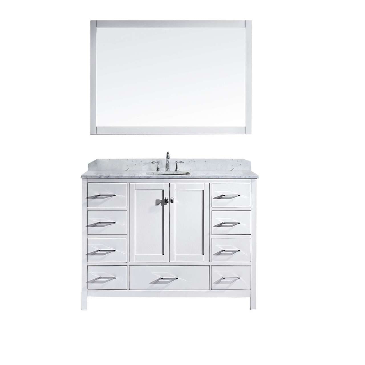 Virtu USA Caroline Avenue 60 Single Bathroom Vanity Set in White w/ Italian Carrara White Marble Counter-Top | Square Basin