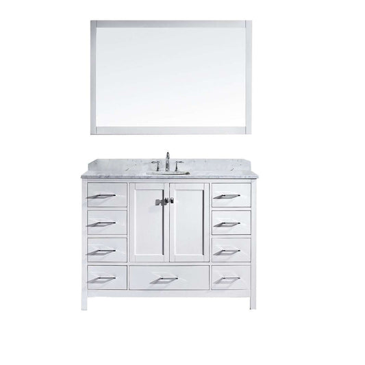 Virtu USA Caroline Avenue 60 Single Bathroom Vanity Set in White w/ Italian Carrara White Marble Counter-Top | Square Basin