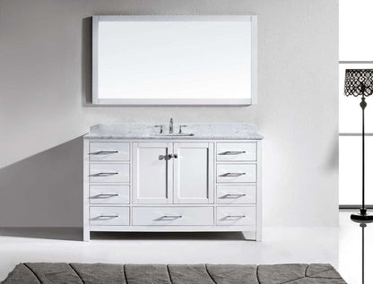 Virtu USA Caroline Avenue 60 Single Bathroom Vanity Set in White w/ Italian Carrara White Marble Counter-Top | Square Basin