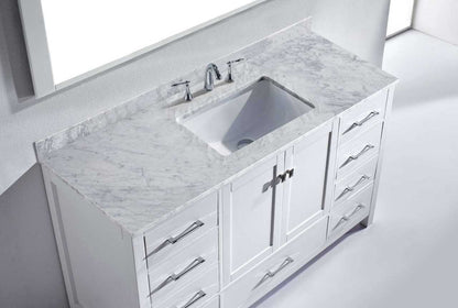 Virtu USA Caroline Avenue 60 Single Bathroom Vanity Set in White w/ Italian Carrara White Marble Counter-Top | Square Basin