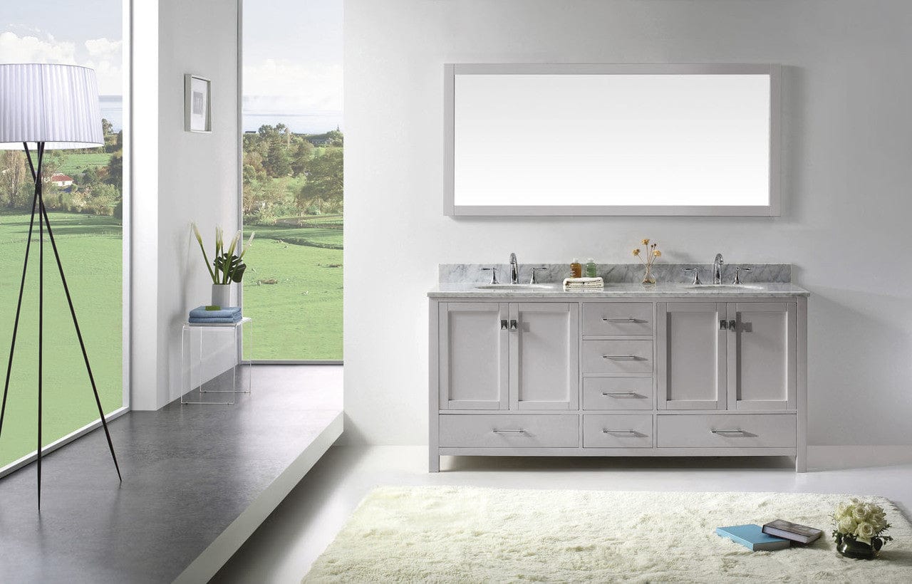 Virtu USA Caroline Avenue 72 Double Bathroom Vanity in Cashmere Grey w/ Marble Top & Round Sink w/ Mirror