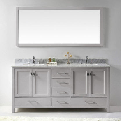 Virtu USA Caroline Avenue 72 Double Bathroom Vanity in Cashmere Grey w/ Marble Top & Square Sink w/ Mirror