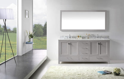 Virtu USA Caroline Avenue 72 Double Bathroom Vanity in Cashmere Grey w/ Marble Top & Square Sink w/ Mirror