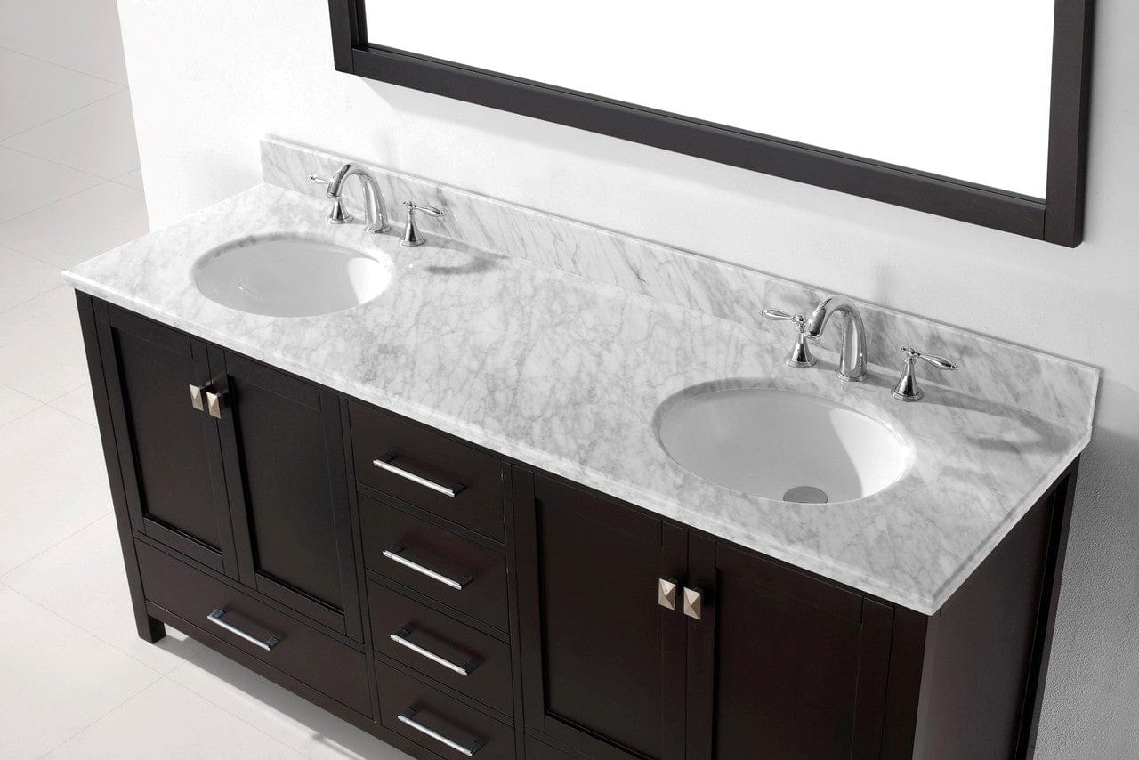 Virtu USA Caroline Avenue 72 Double Bathroom Vanity Set in Espresso w/ Italian Carrara White Marble Counter-Top |Ê Round Basin