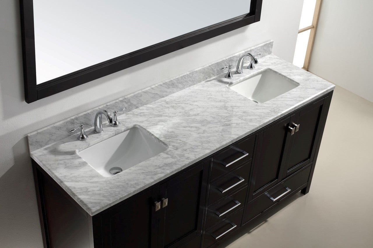 Virtu USA Caroline Avenue 72 Double Bathroom Vanity Set in Espresso w/ Italian Carrara White Marble Counter-Top | Square Basin