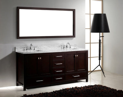 Virtu USA Caroline Avenue 72 Double Bathroom Vanity Set in Espresso w/ Italian Carrara White Marble Counter-Top | Square Basin