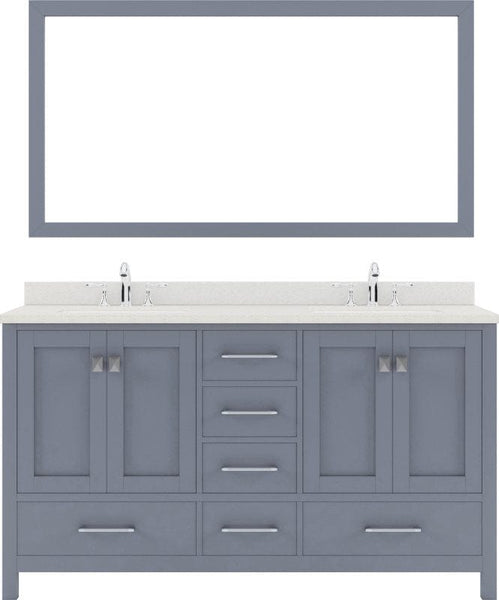 Virtu USA Caroline AvenueÊ Contemporary Grey 60 Double Oval Sink Vanity Set with Dazzle White Top