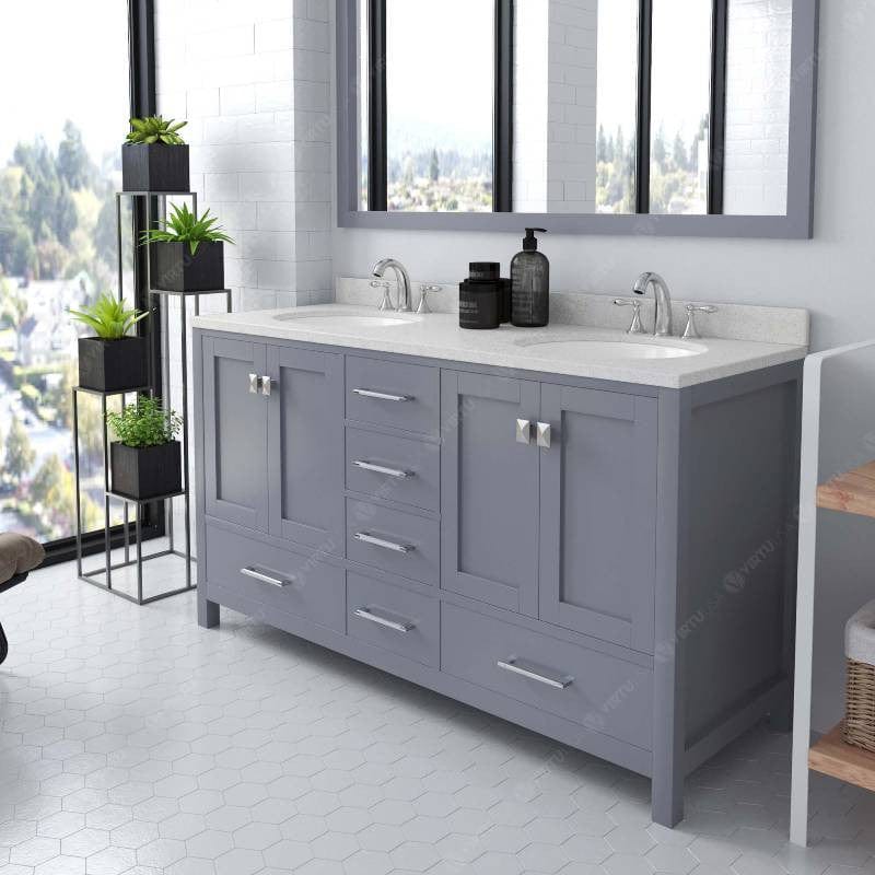 Virtu USA Caroline AvenueÊ Contemporary Grey 60" Double Oval Sink Vanity Set with Dazzle White Top