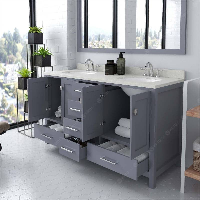Virtu USA Caroline AvenueÊ Contemporary Grey 60" Double Oval Sink Vanity with Dazzle White Top