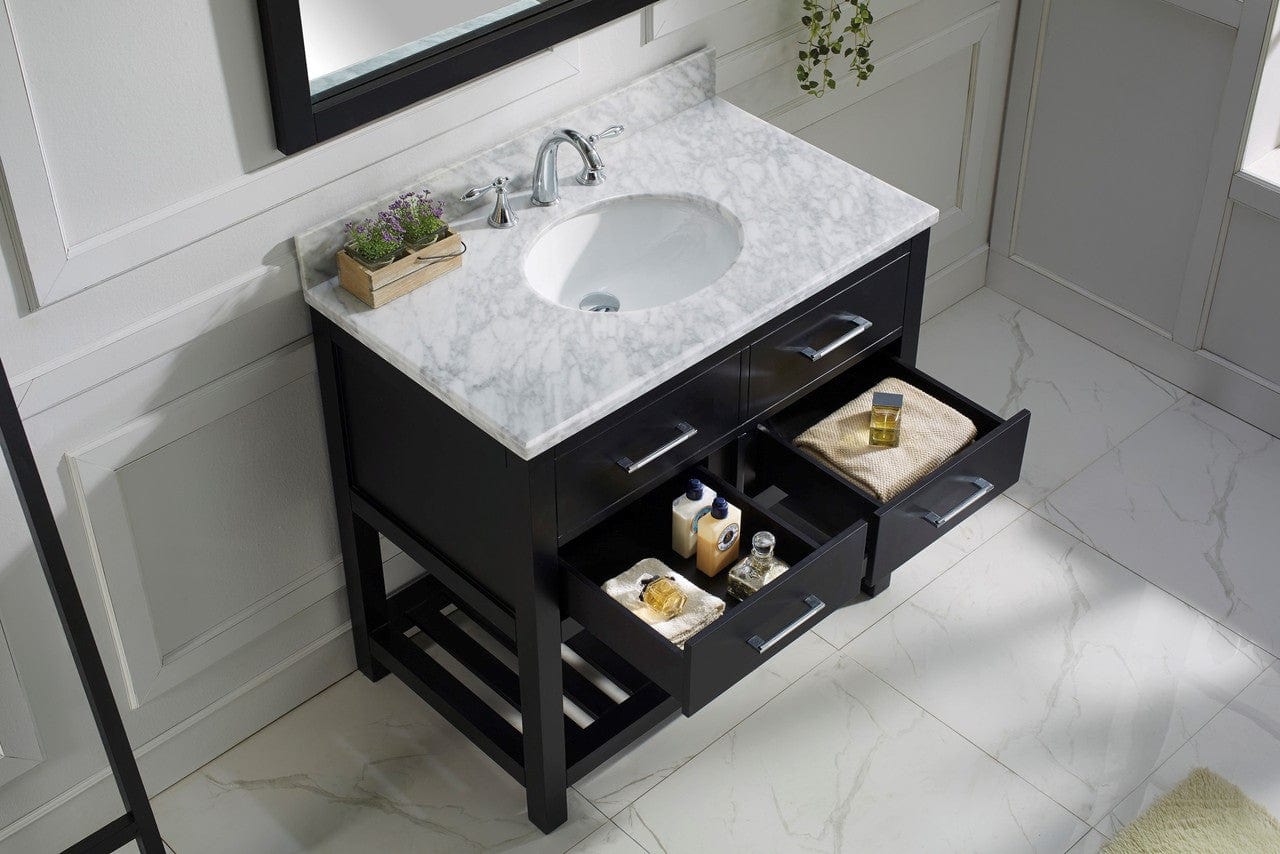 Virtu USA Caroline Estate 36 Single Bathroom Vanity Set in Espresso w/ Italian Carrara White Marble Counter-Top | Round Basin