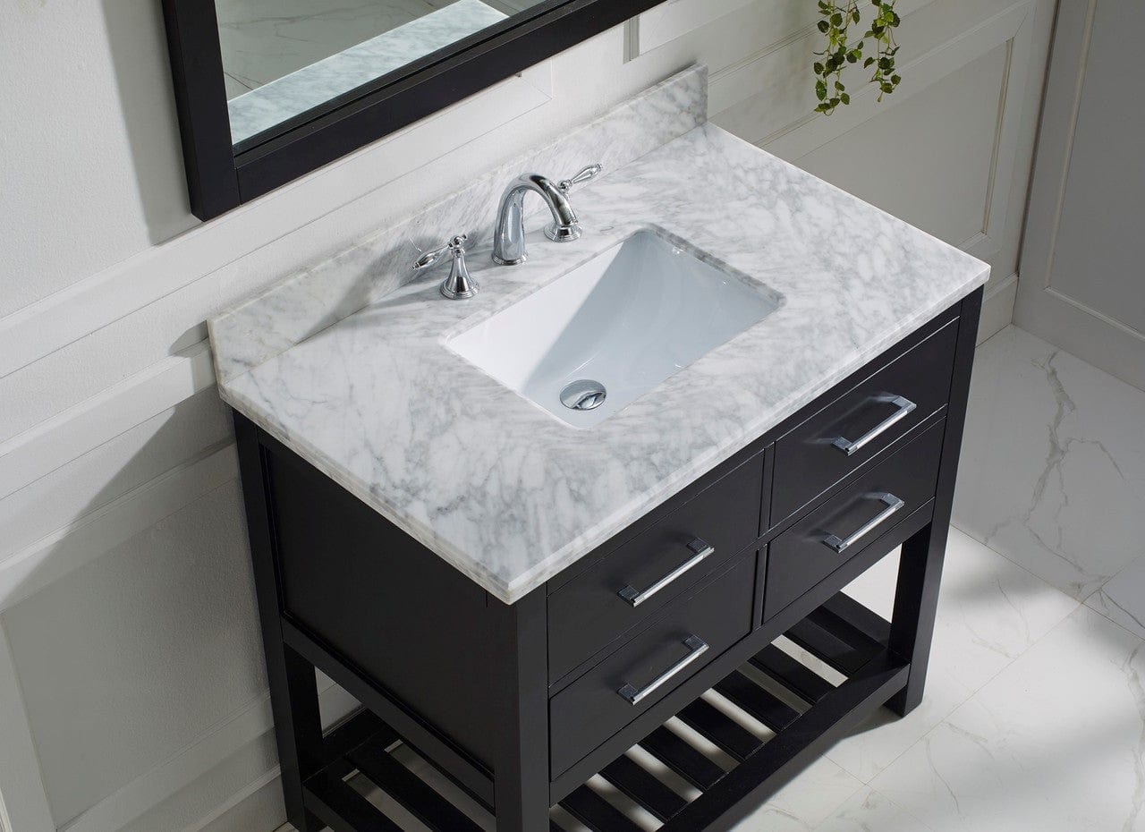 Virtu USA Caroline Estate 36 Single Bathroom Vanity Set in Espresso w/ Italian Carrara White Marble Counter-Top | Square Basin