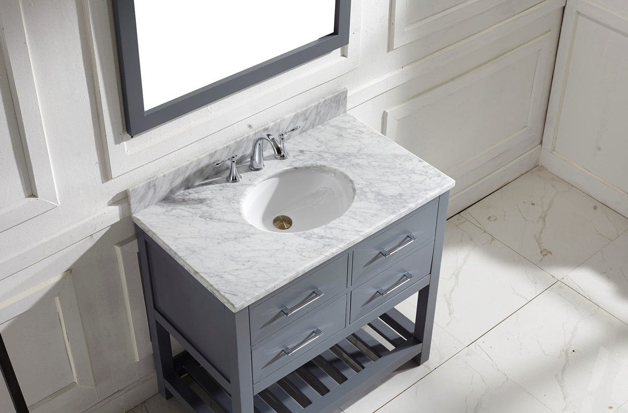 Virtu USA Caroline Estate 36 Single Bathroom Vanity Set in Grey w/ Italian Carrara White Marble Counter-Top |Ê Round Basin