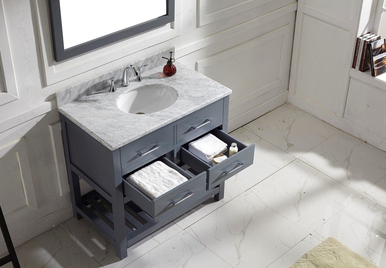 Virtu USA Caroline Estate 36 Single Bathroom Vanity Set in Grey w/ Italian Carrara White Marble Counter-Top |Ê Round Basin