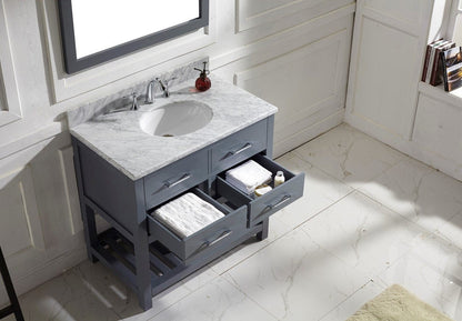 Virtu USA Caroline Estate 36 Single Bathroom Vanity Set in Grey w/ Italian Carrara White Marble Counter-Top |Ê Round Basin