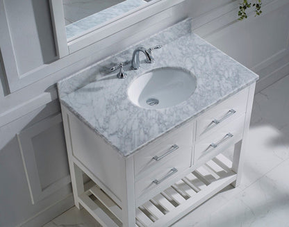 Virtu USA Caroline Estate 36 Single Bathroom Vanity Set in White w/ Italian Carrara White Marble Counter-Top | Round Basin