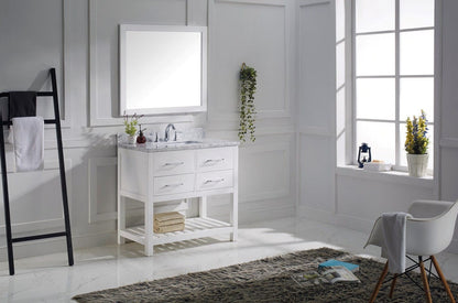 Virtu USA Caroline Estate 36 Single Bathroom Vanity Set in White w/ Italian Carrara White Marble Counter-Top | Square Basin