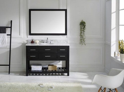 Virtu USA Caroline Estate 48" Single Bathroom Vanity Cabinet Set in Espresso w/ Italian Carrara White Marble Counter-Top, Round Basin